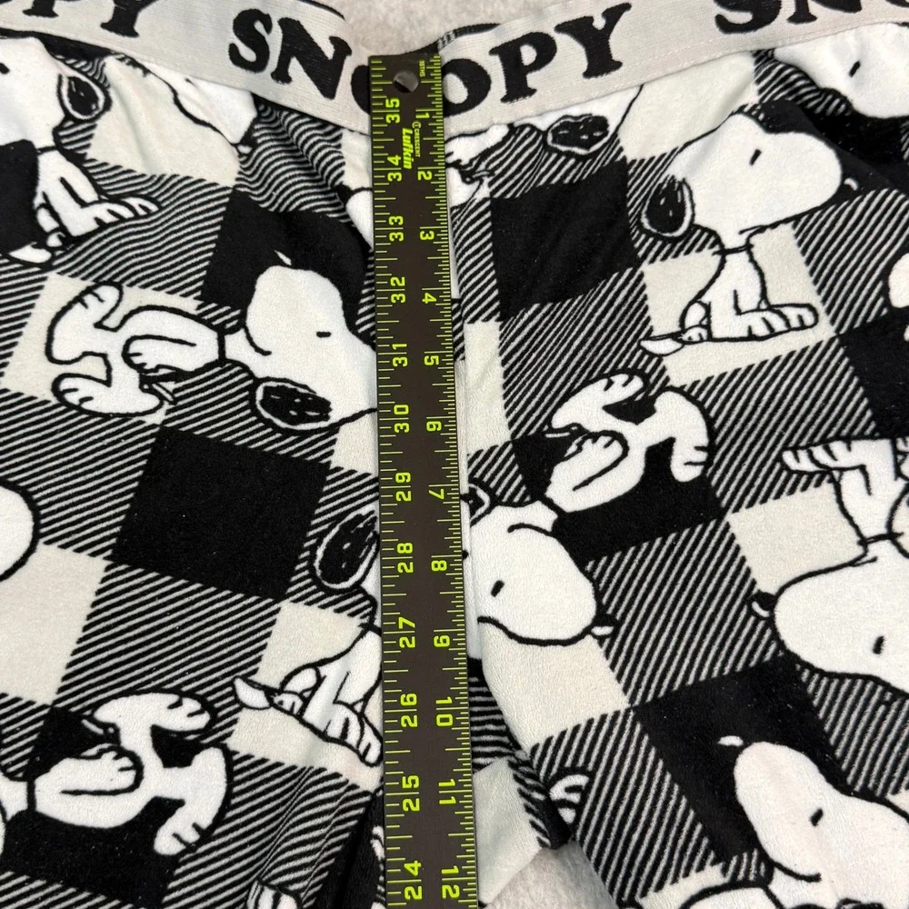 Peanuts Snoopy Pajama Pants Womens Medium Buffalo Plaid Black/White Fleece Pants